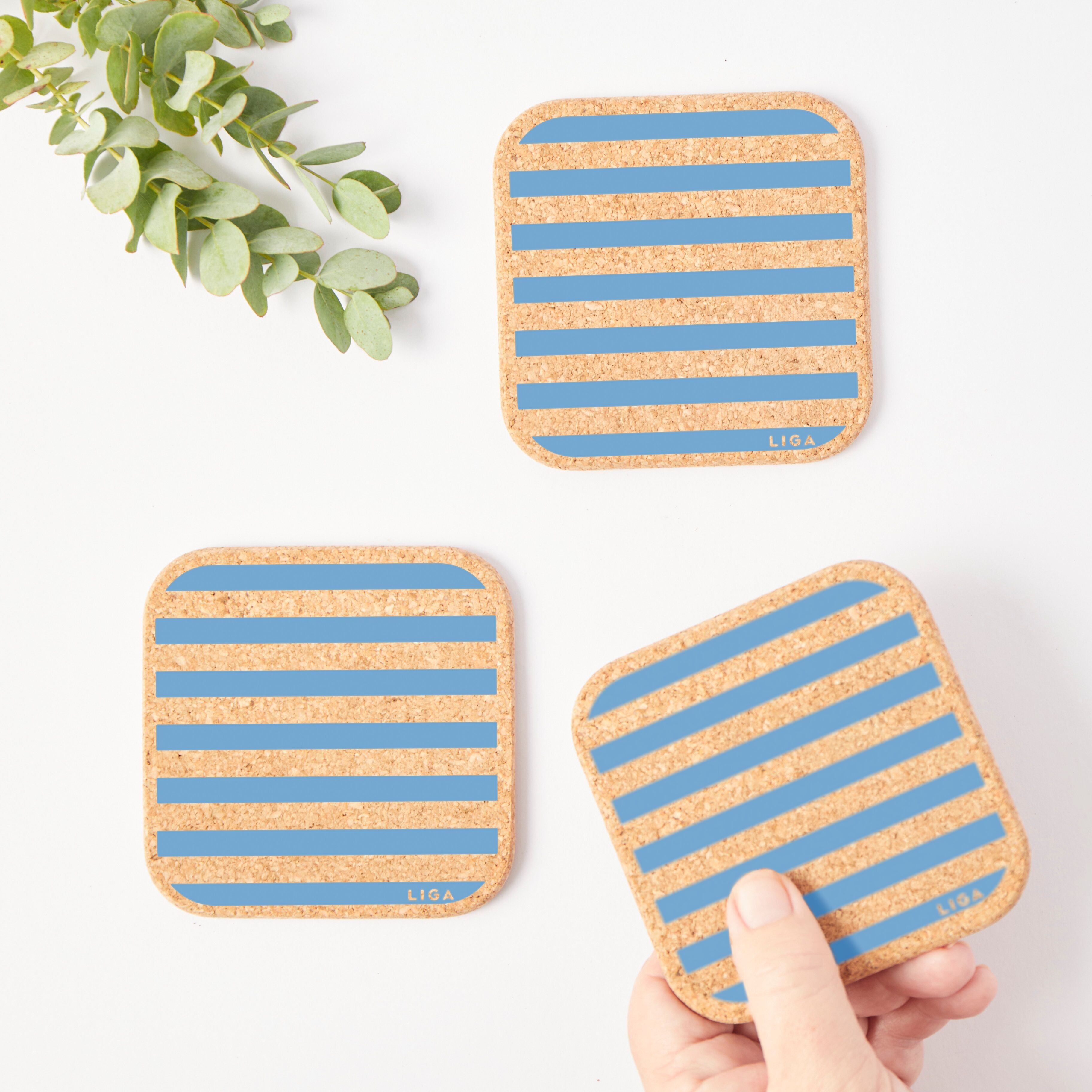 Korkuntersetzer | Blaue Streifen