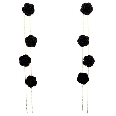 Boucles d'oreilles cramoisies 4 fleurs noires