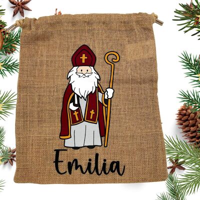 Sac Père Noël personnalisé en coton/jute – Sac cadeau pour enfants – Emballage durable – Sac Père Noël avec nom