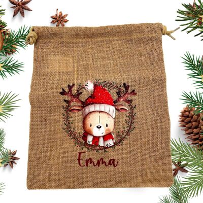Personalized Santa Claus bag made of cotton/jute – Gift bag for children – Sustainable packaging – Santa Claus bag with name