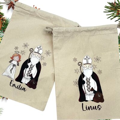 Borsa di Babbo Natale personalizzata in cotone/iuta – Borsa regalo per bambini – Imballaggio sostenibile – Borsa di Babbo Natale con nome
