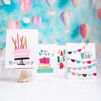 Sac cadeau d'anniversaire pailleté - Lot de 4