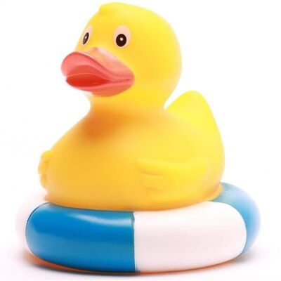 Canard en caoutchouc dans une bouée de sauvetage - bleu - canard en caoutchouc