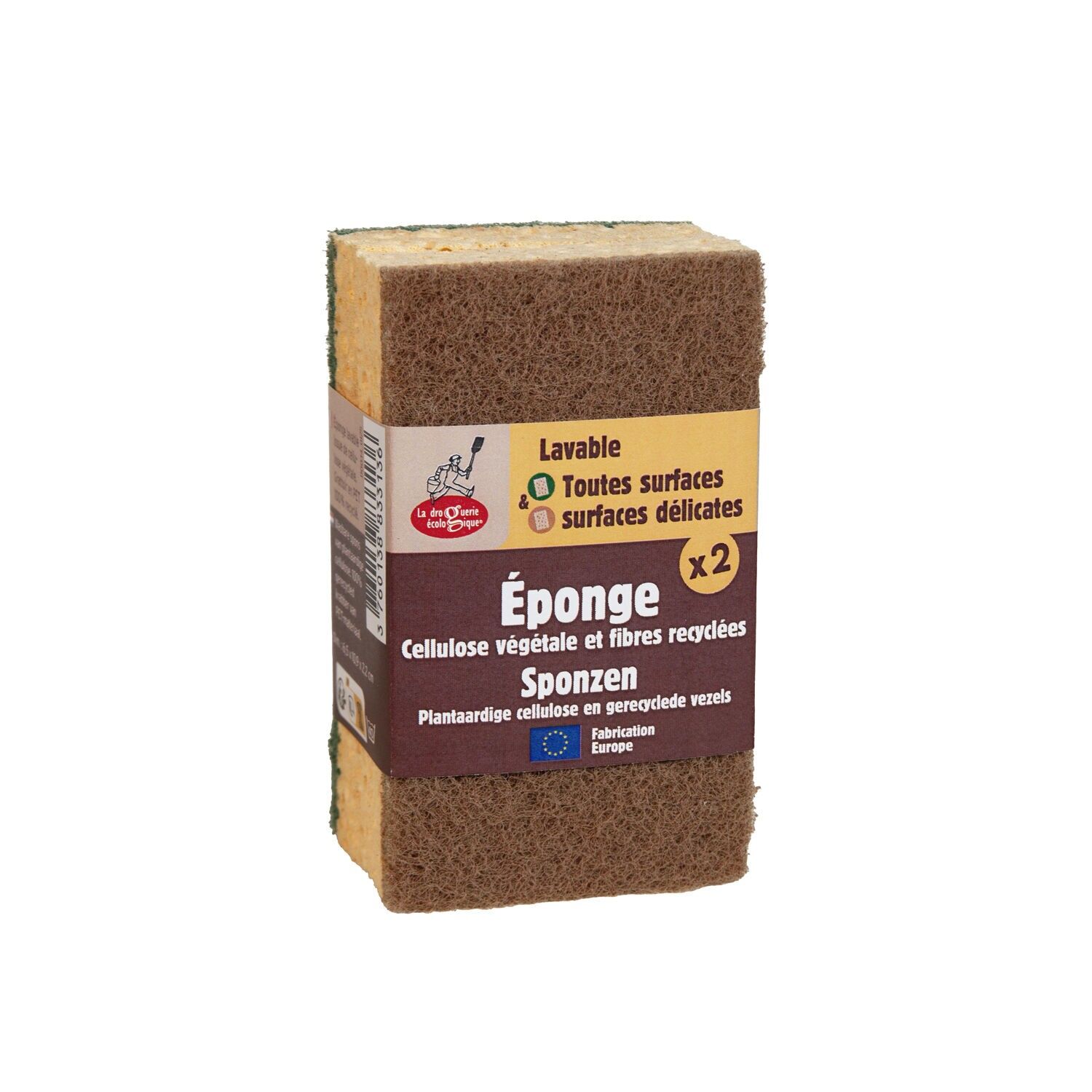 Ökologische grüne und braune Kratzschwämme - 2er-Set - ausgestellt