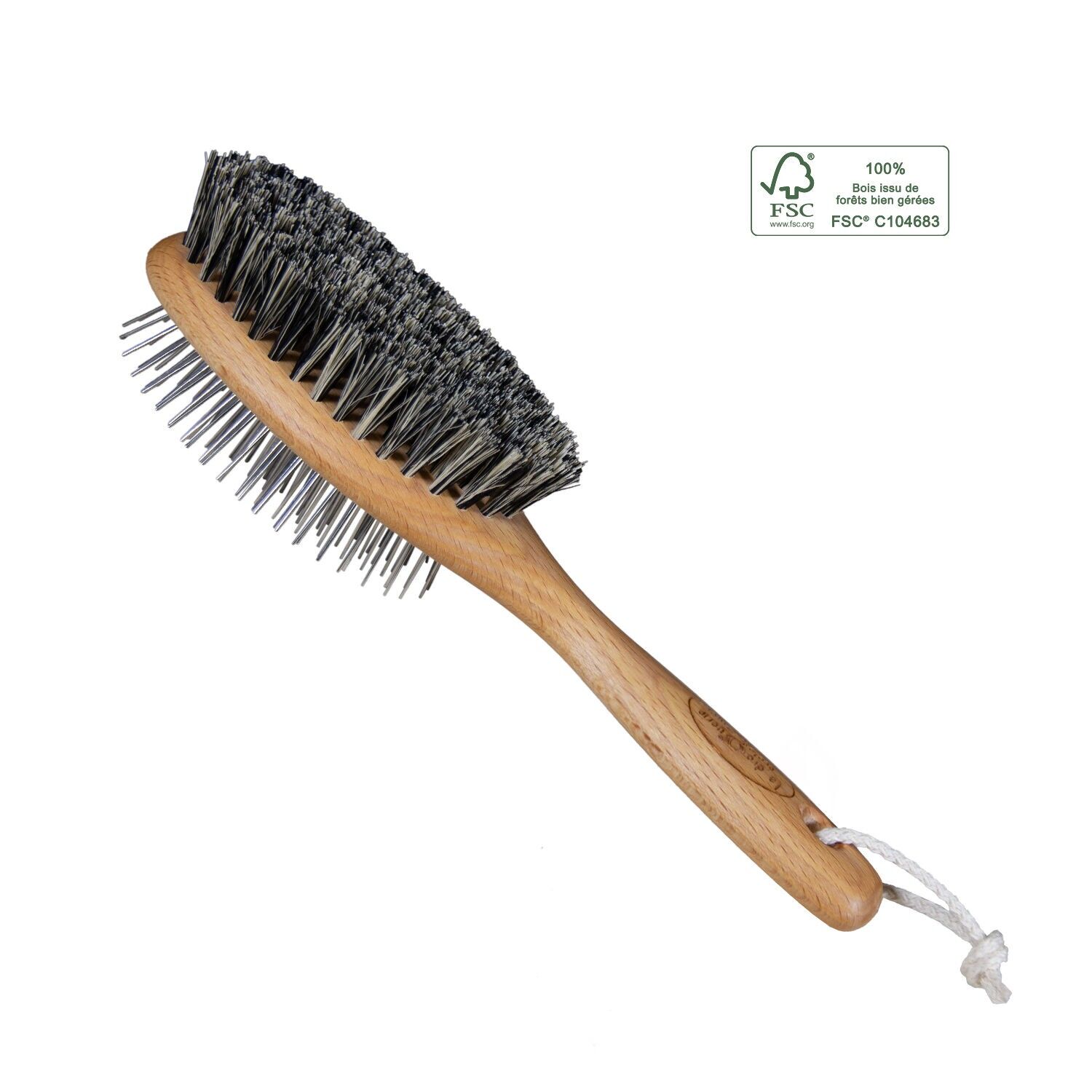 2 in 1 Bürste für Hund und Katze - Naturfasern und ökologisches Holz