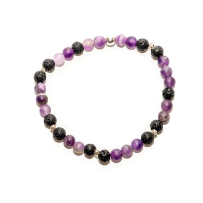 Bracelet Lilas — Améthyste, Pierre de Lave & Argent Brut