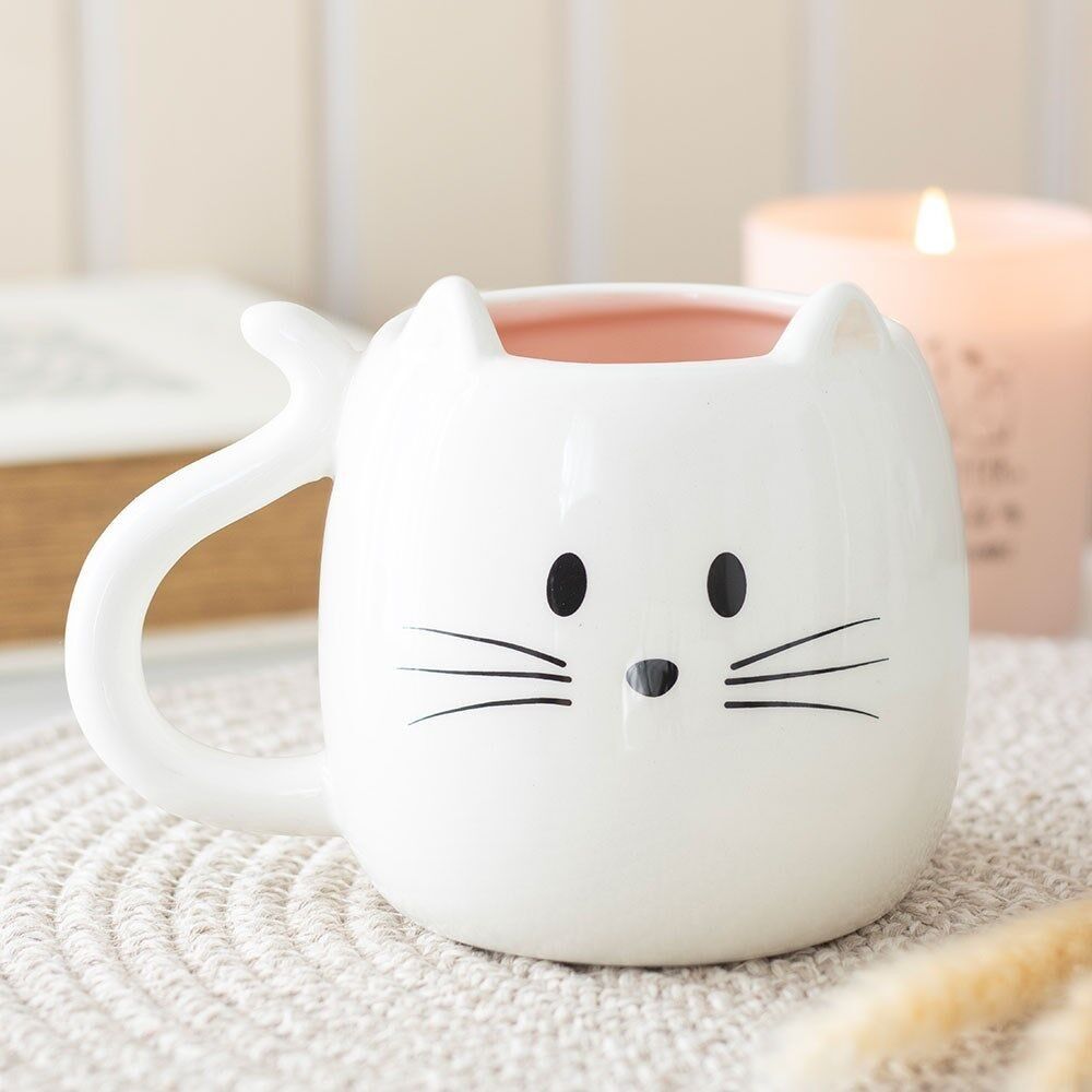 Tazza a forma di gatto bianco