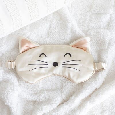 Máscara de ojos de satén con cara de gato blanco