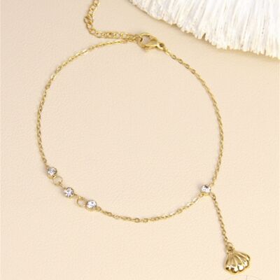 Chaîne de cheville minimaliste – Cristaux & pendentif coquillage