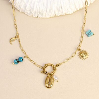 Collier Maillons Doré – 6 Charm’s Interchangeables en Acier Inoxydable
