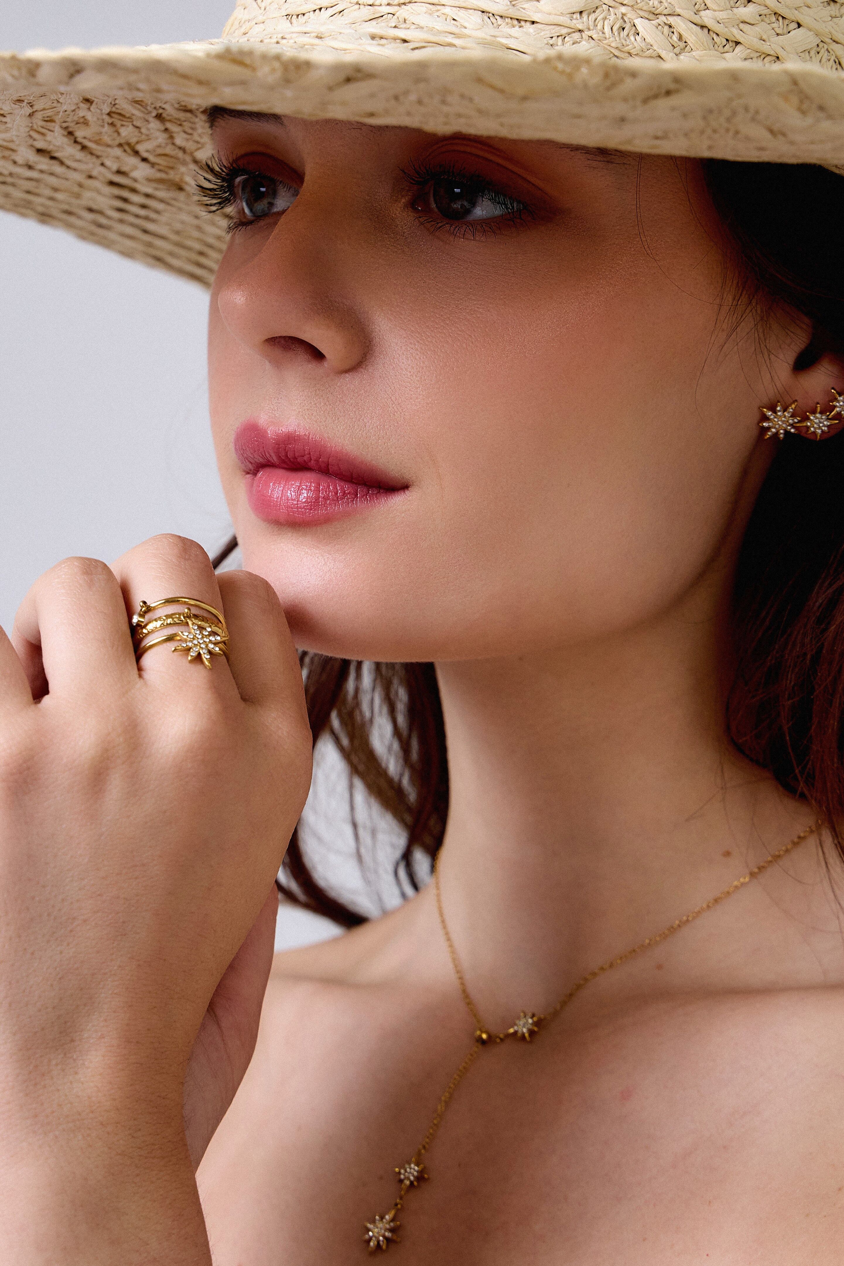 Verstellbarer Ring – Kristallisierter Sternanhänger – Edelstahl