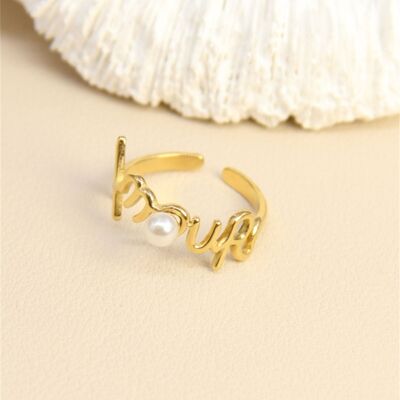 Anello regolabile "Love" – Acciaio inossidabile e perla
