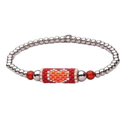 Bracelet LizzyMae en acier inoxydable argenté rouge