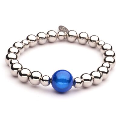 Bracelet LizzyMae acier inoxydable argent perle 12 mm cobalt