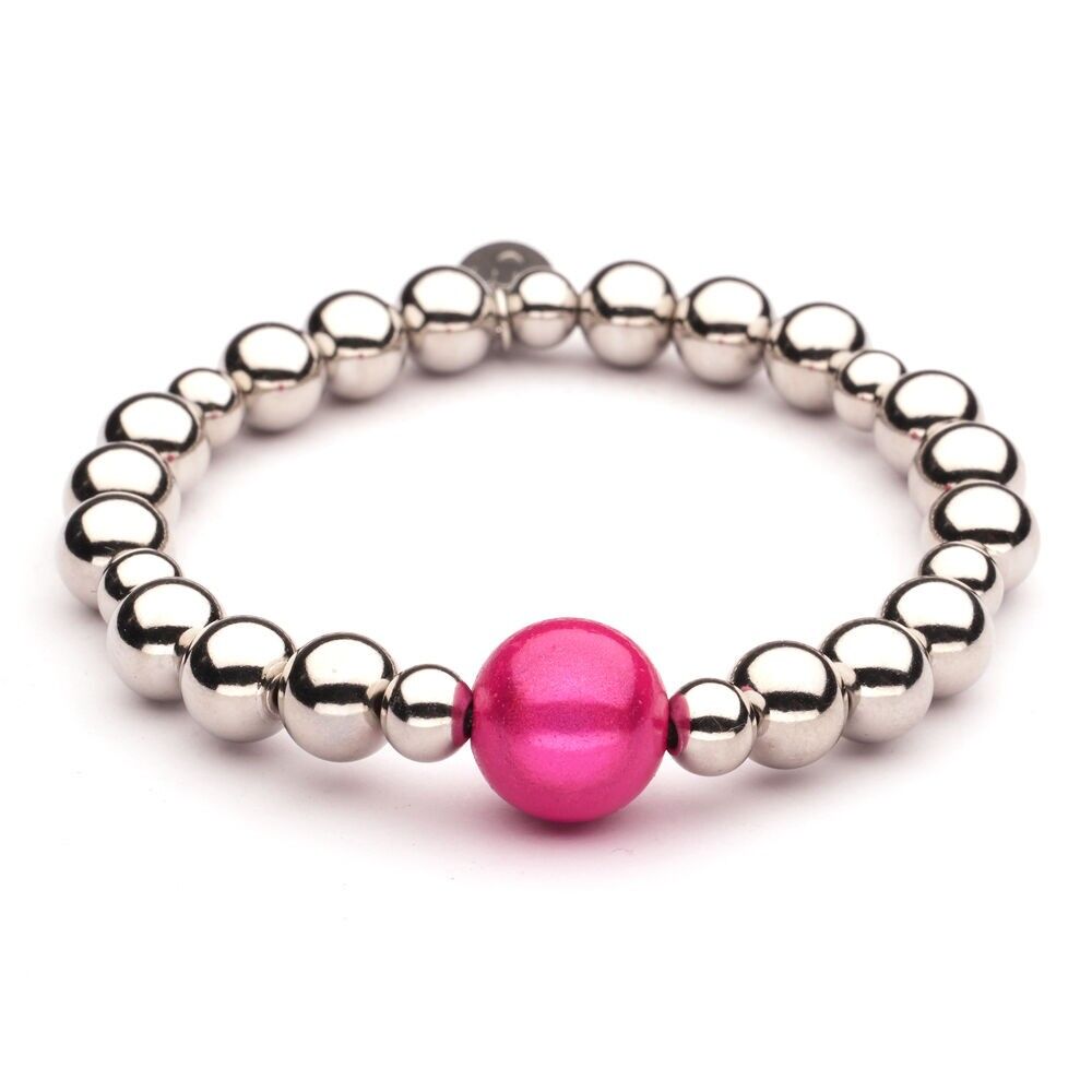 Fascia da braccio LizzyMae in acciaio inossidabile argentato parel 12 mm fucsia