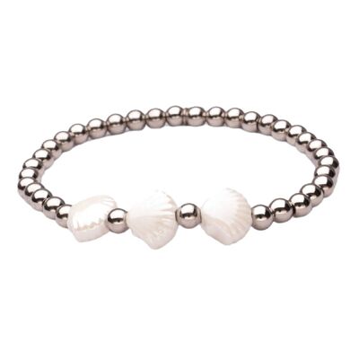 Bracelet LizzyMae en acier inoxydable argenté et coquillage blanc