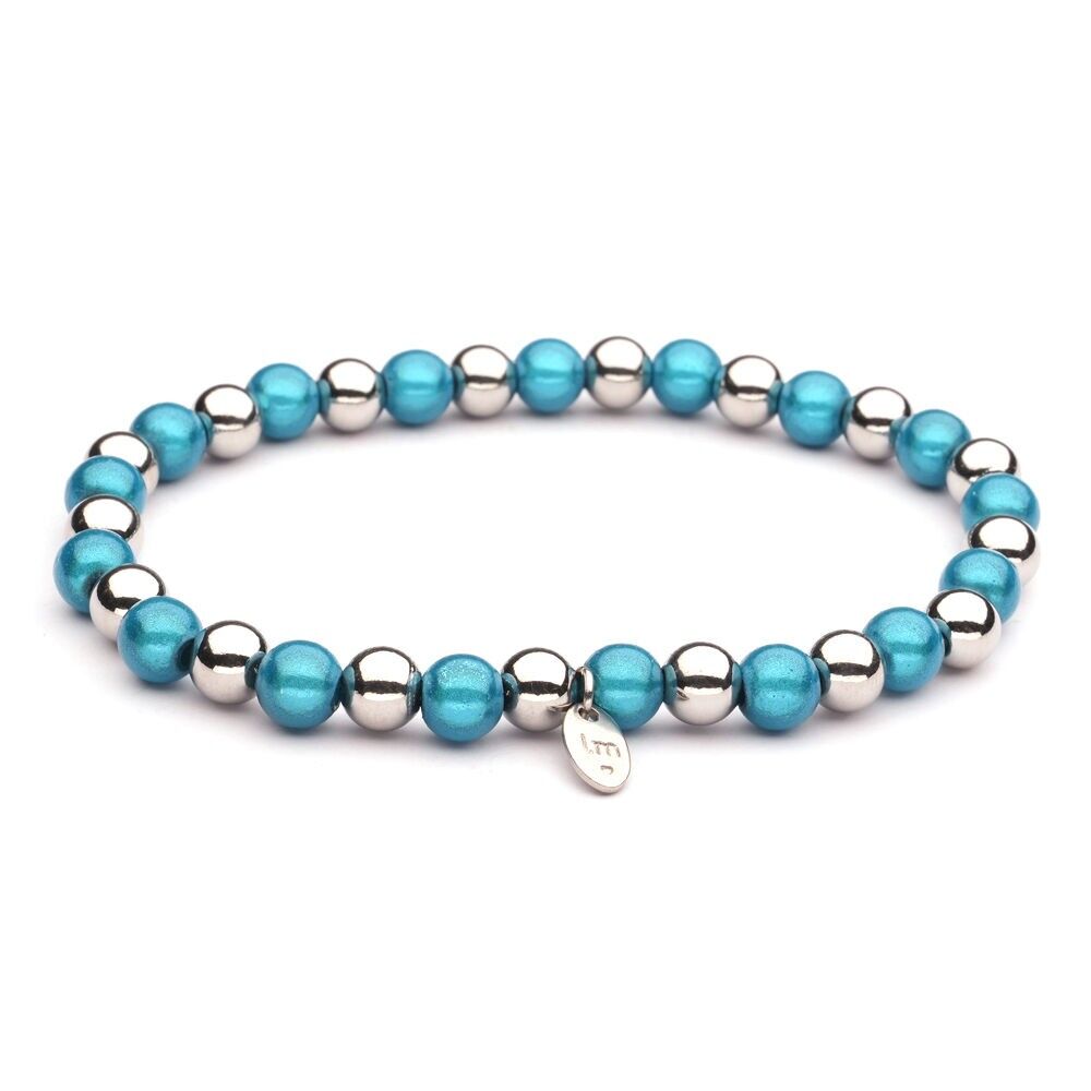 Bracciale LizzyMae in acciaio inossidabile, argento e perle color acquamarina