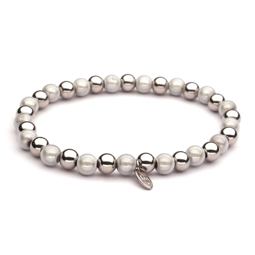 Bracciale LizzyMae in acciaio inossidabile, argento, perle bianche