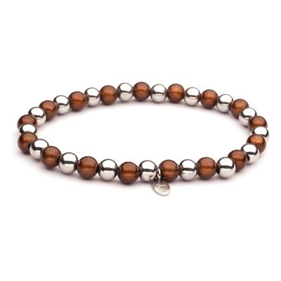 Bracciale LizzyMae in acciaio inossidabile, argento, perle marroni