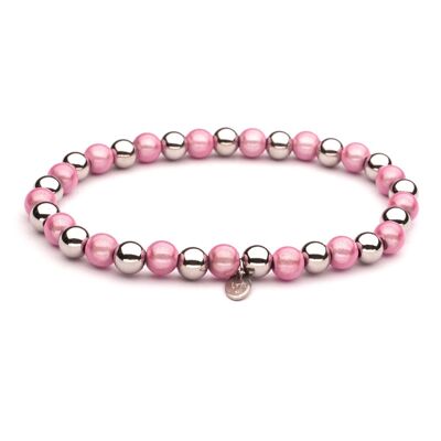 Pulsera LizzyMae de acero inoxidable con perlas rosas y plata