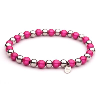 Bracelet LizzyMae en acier inoxydable argent perles fuchsia