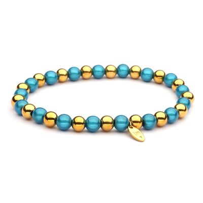 Pulsera LizzyMae de acero inoxidable dorado y aguamarina