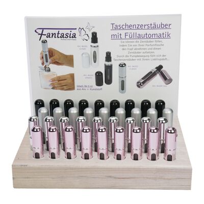 36 atomizzatori tascabili, 4 colori assortiti con riempimento automatico per 5 ml di contenuto nel display