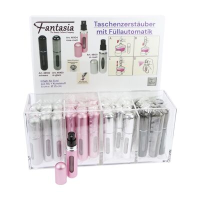36 atomizzatori tascabili, 4 colori assortiti con riempimento automatico per 5 ml di contenuto nel display
