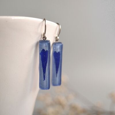 Orecchini a forma di cuore azzurro, in vetro e argento sterling 925, gioielli artigianali