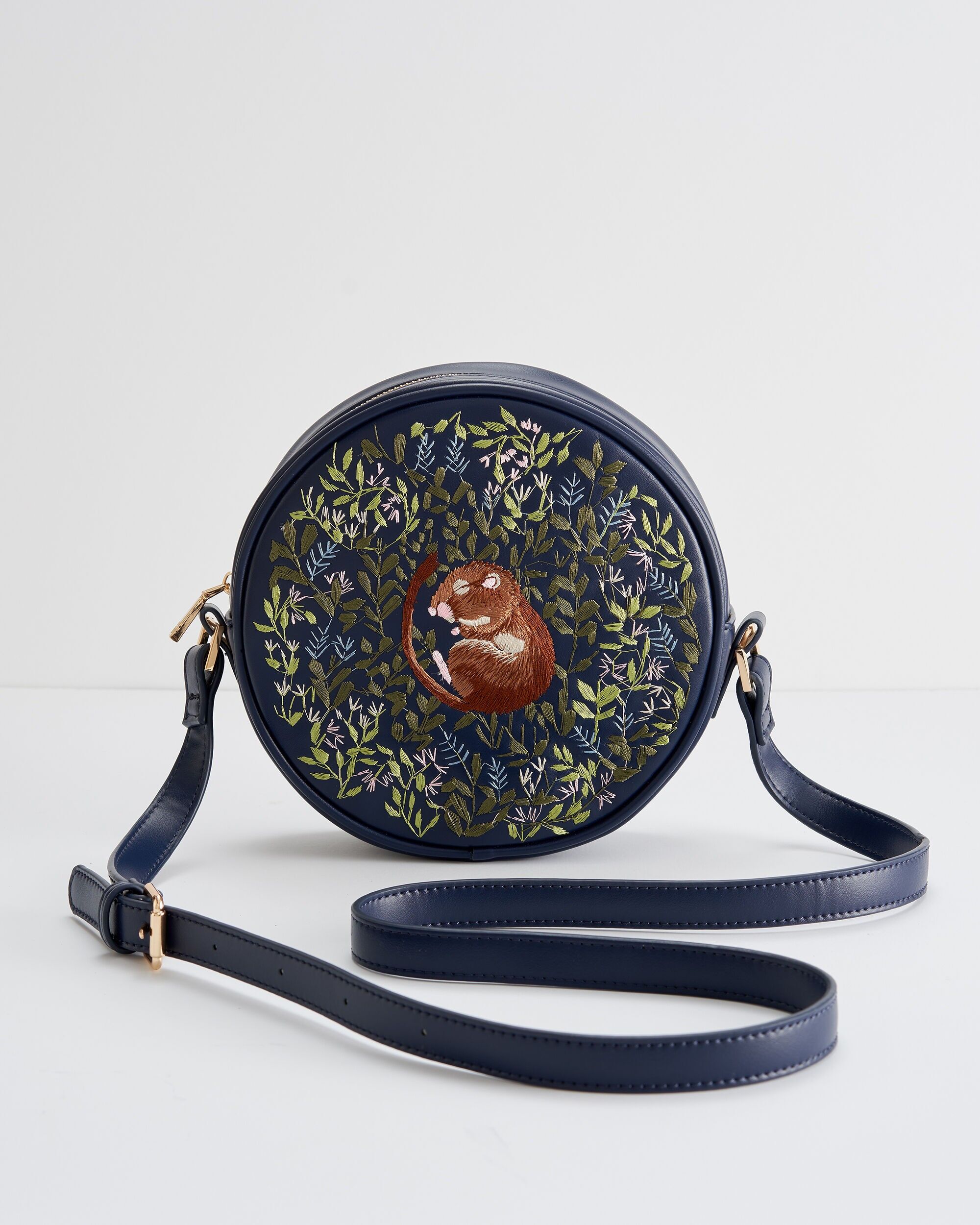 FABLE Chloe Embroidered Circle Bag - Dormouse - Navy