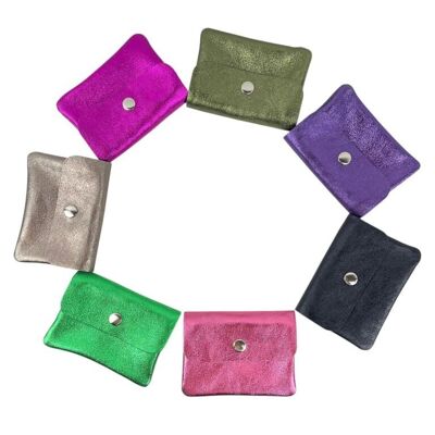 Portefeuille compact en cuir brillant pour femme