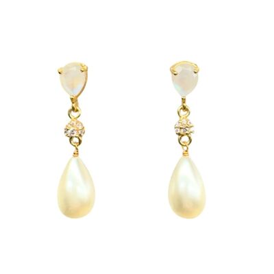 Boucles d'oreilles pendantes en pierre de lune et perles blush