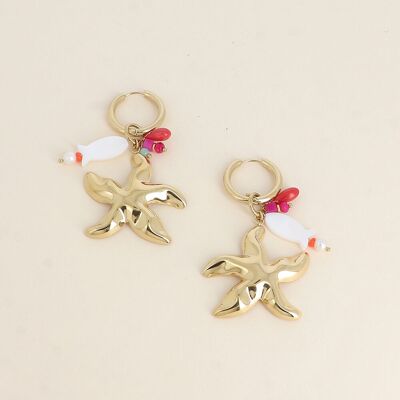 Creoles - starfish, natural stones and pearl fish