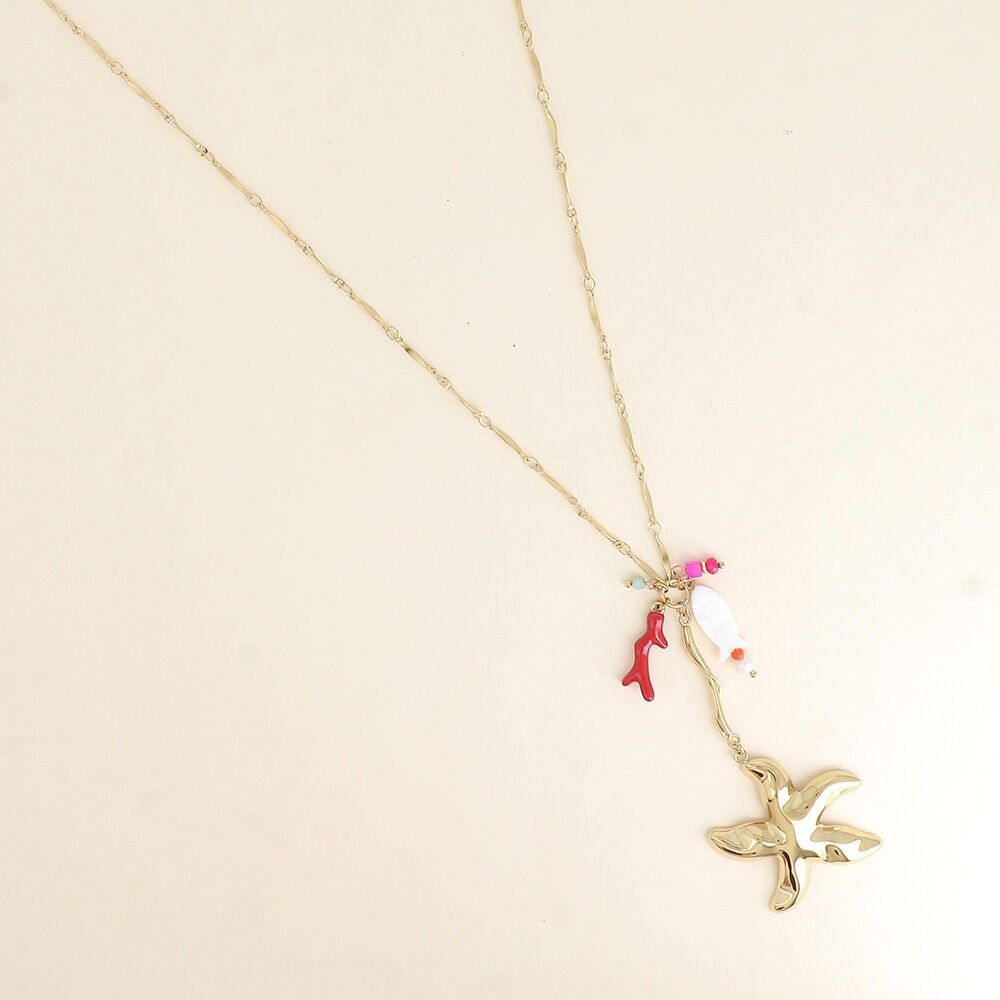 Y-Kette - Seesterne, Natursteine und Perlenfische