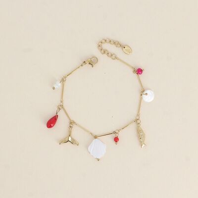 Bracciale - perle, pesce, coda di pesce e disco di perle