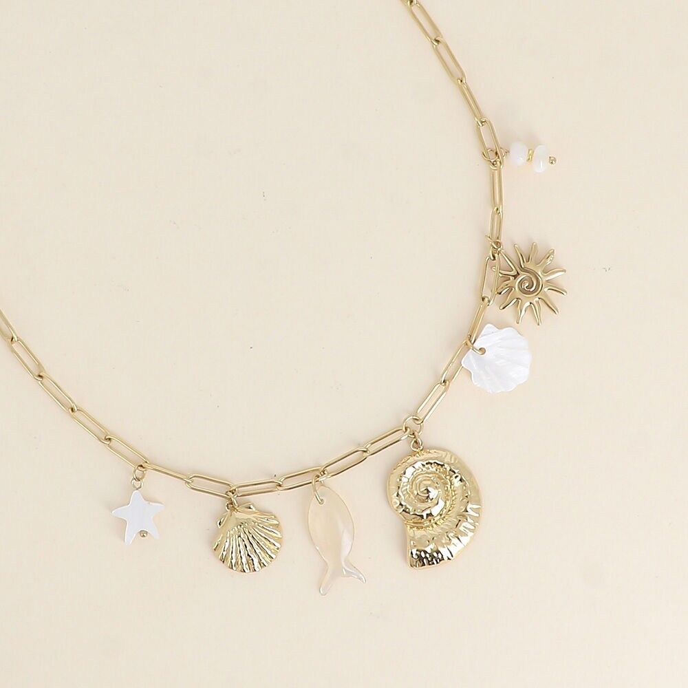 Halskette - Muscheln, Sonne, Fisch und Perlmuschel