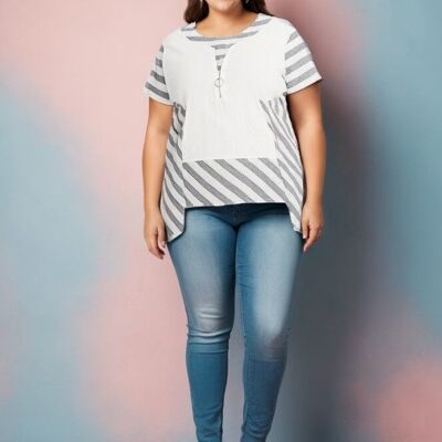 Tunique gris semi rayé grande taille (C6226)