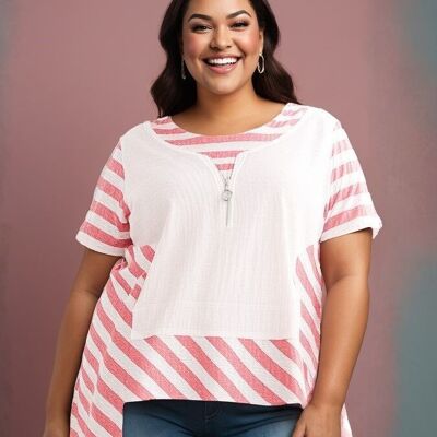 Tunica rosa semi-rigata taglie forti (C6226)