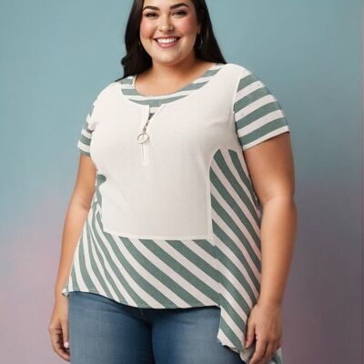 Tunique vert semi rayé grande taille (C6226)