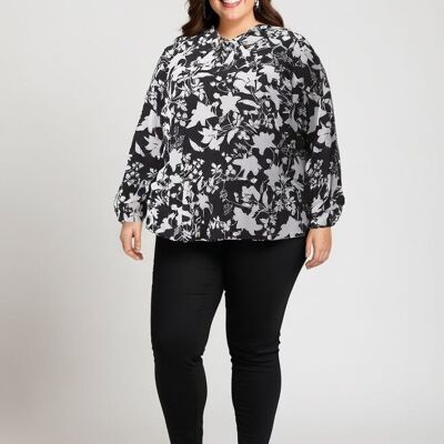 Plus size printed blouse with tie collar (C6355)