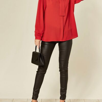 Red Tie Neck Oversize Shirt