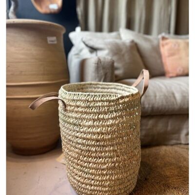 Palm Leaf Laundry Basket with Leather Handles – Handmade in Morocco (Wholesale)