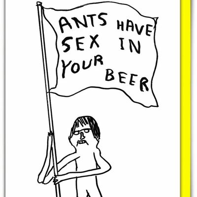 Biglietto d'auguri divertente di David Shrigley - Le formiche fanno sesso
