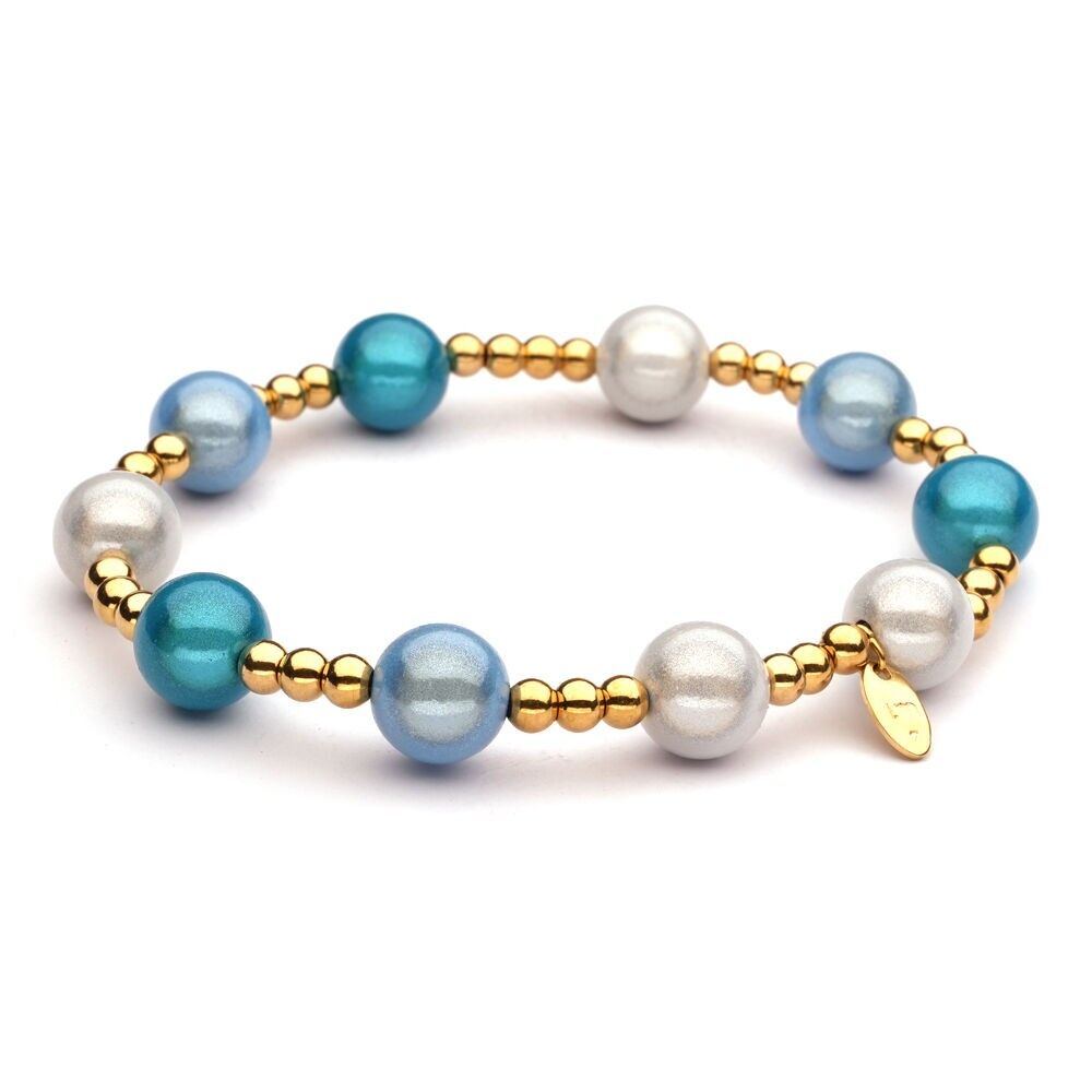 Bracciale LizzyMae in acciaio inossidabile color oro acqua-azzurro-bianco