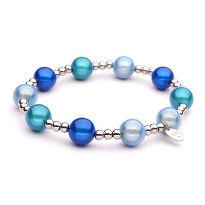Pulsera LizzyMae de acero inoxidable, color plata, azul aguamarina y azul claro.