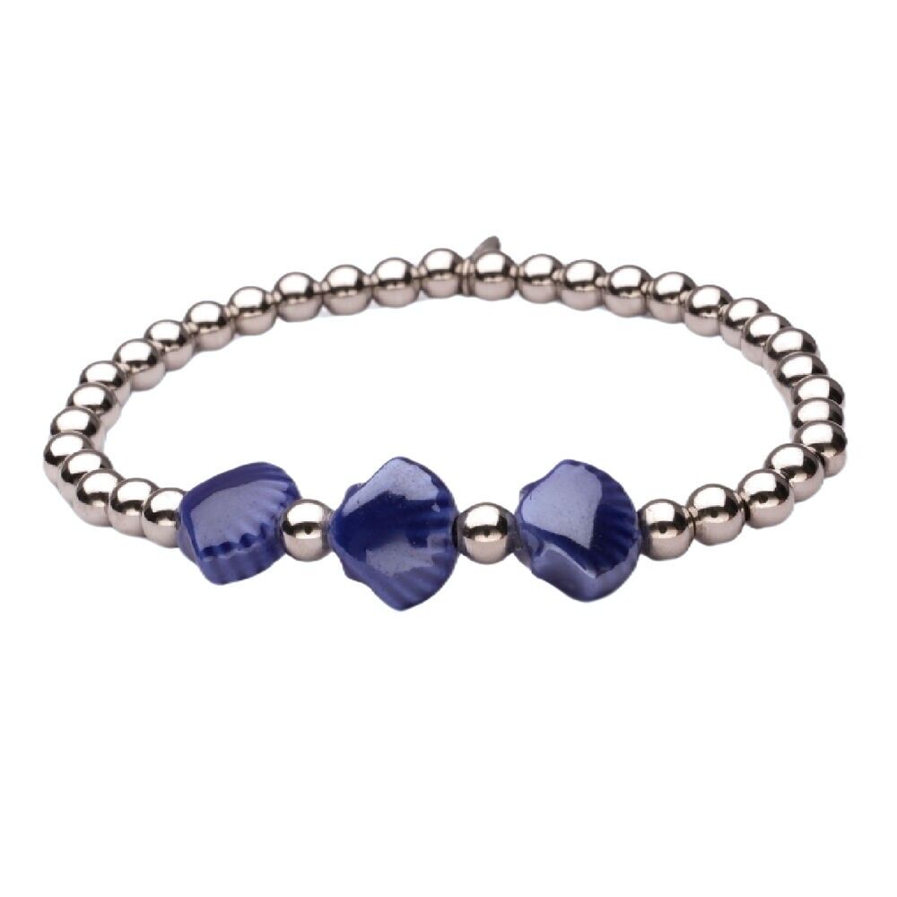 Bracciale LizzyMae in acciaio inossidabile, argento, conchiglia blu