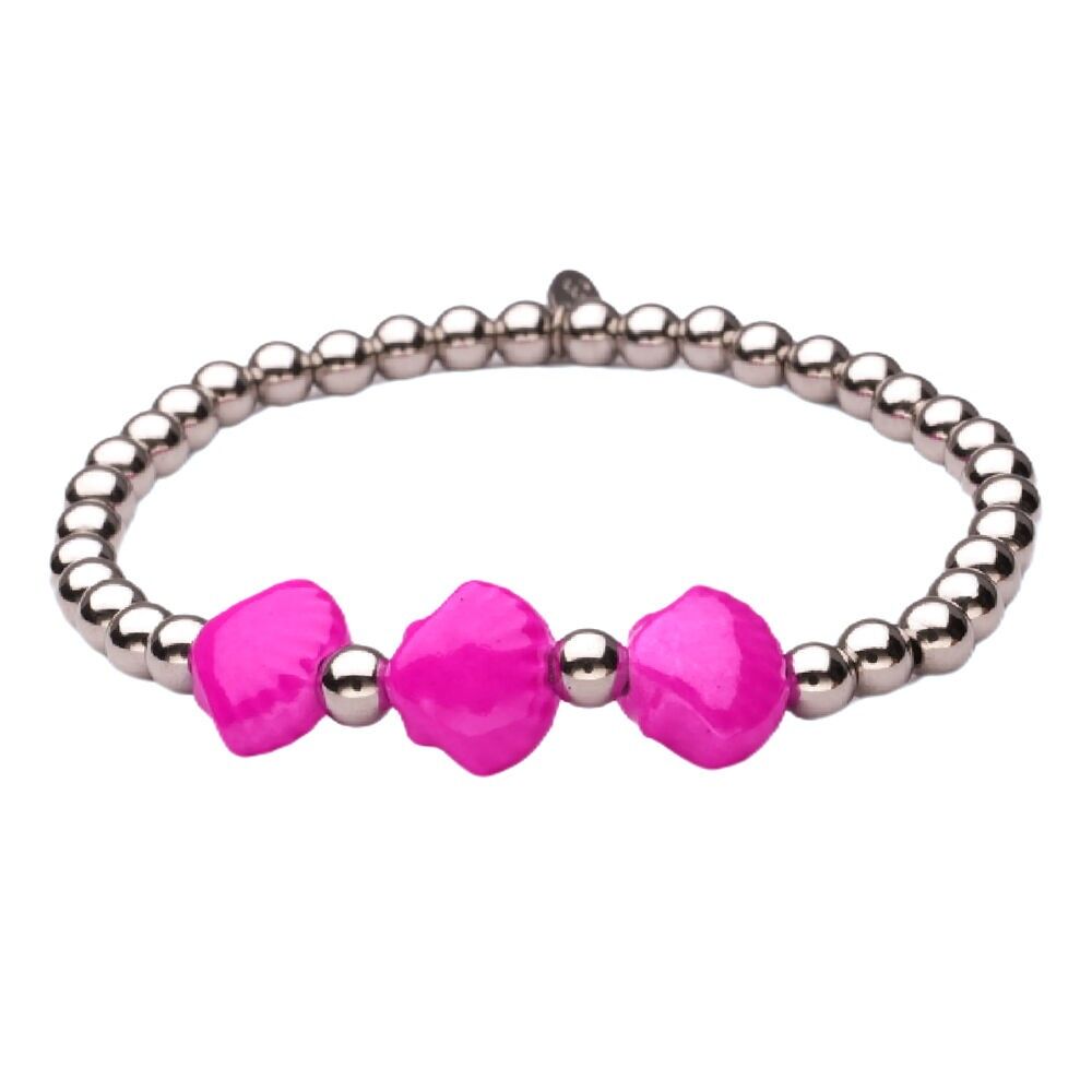 Bracciale LizzyMae in acciaio inossidabile e argento con conchiglia fucsia