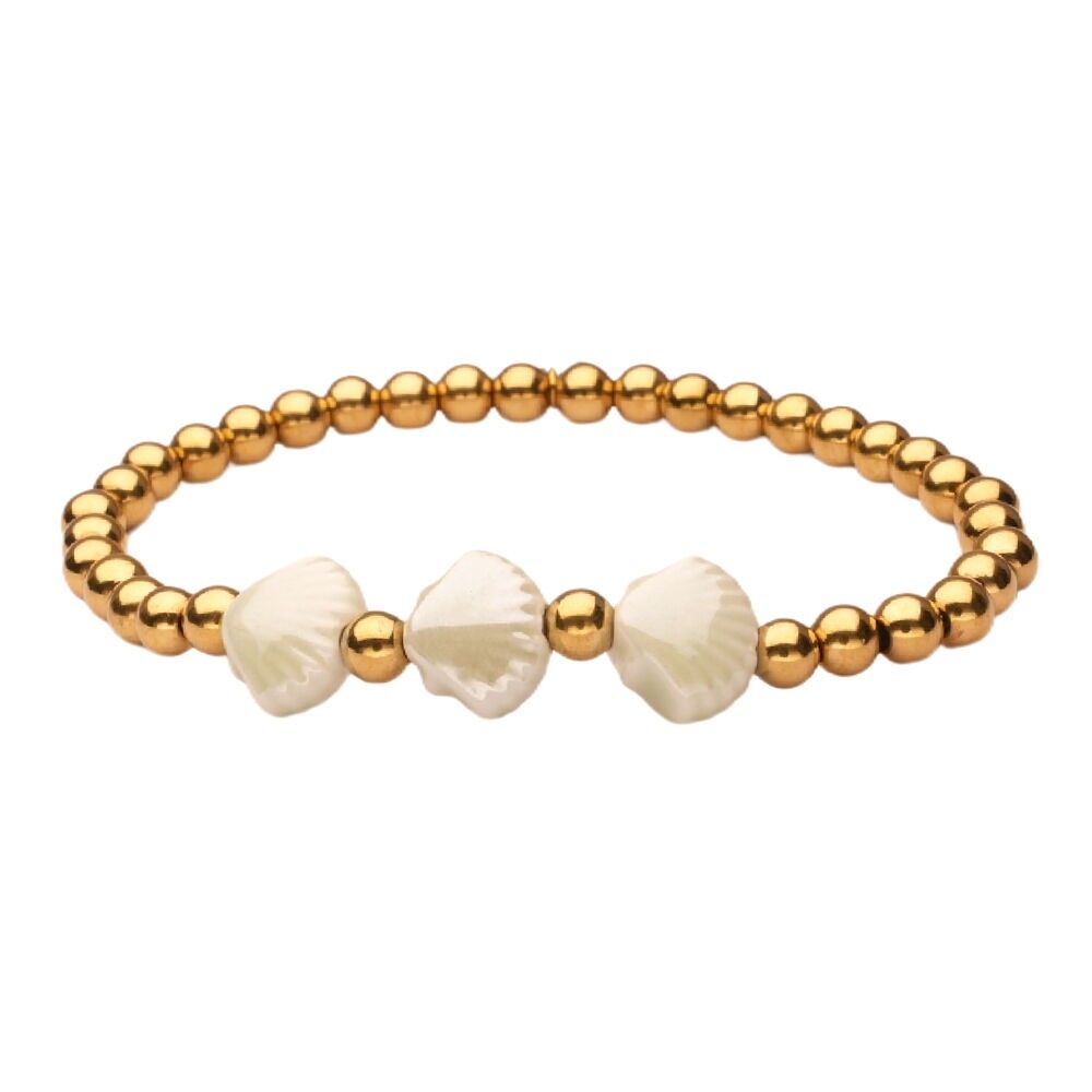 Bracciale LizzyMae in acciaio inossidabile con conchiglia dorata verde chiaro