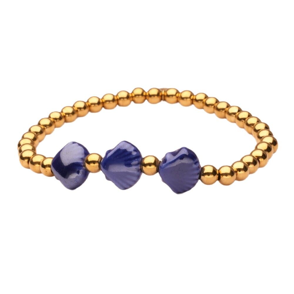 Bracciale LizzyMae in acciaio inossidabile con conchiglia dorata blu
