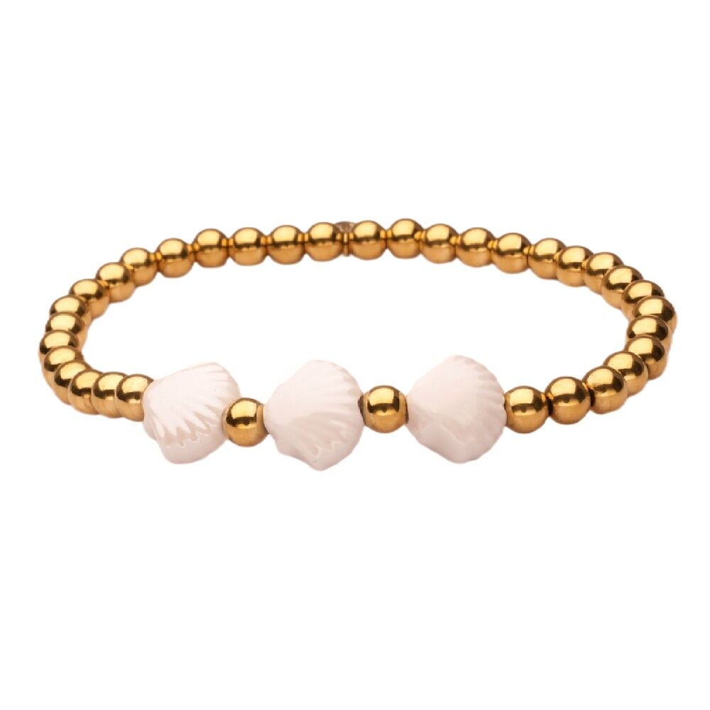 Bracciale LizzyMae in acciaio inossidabile con conchiglia dorata bianca